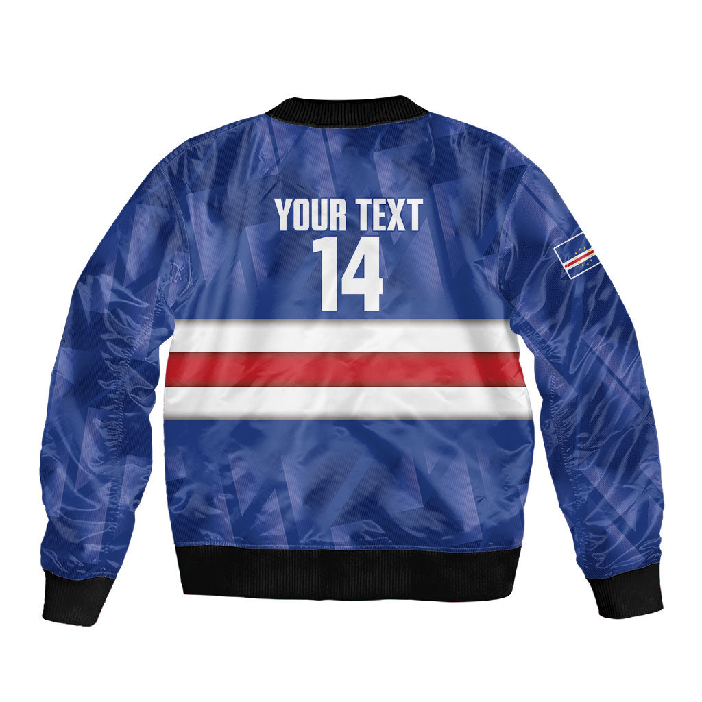 Cabo Verde Football 2026 Custom Sleeve Zip Bomber Jacket Forca Tubaroes Azuis
