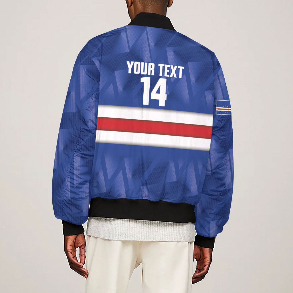 Cabo Verde Football 2026 Custom Sleeve Zip Bomber Jacket Forca Tubaroes Azuis