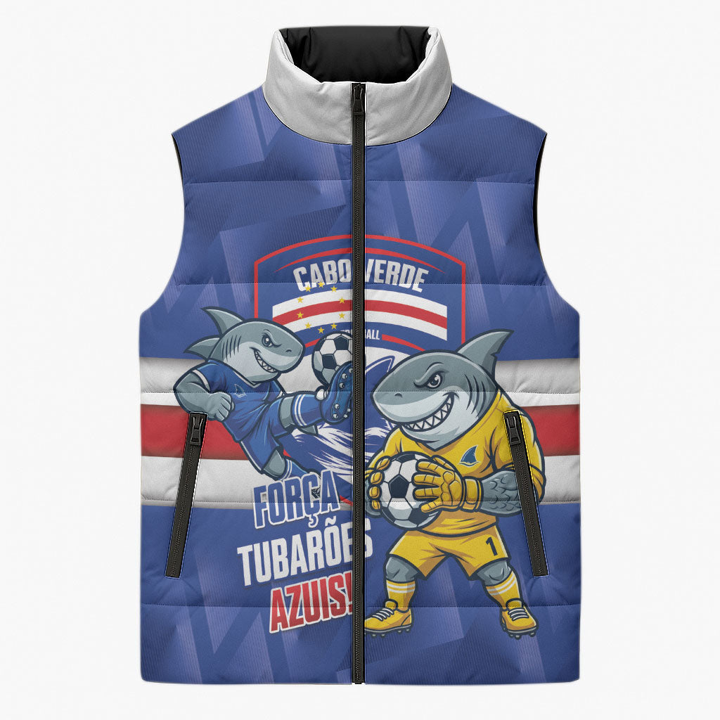 Cabo Verde Football 2026 Custom Sleeveless Puffer Jacket Forca Tubaroes Azuis