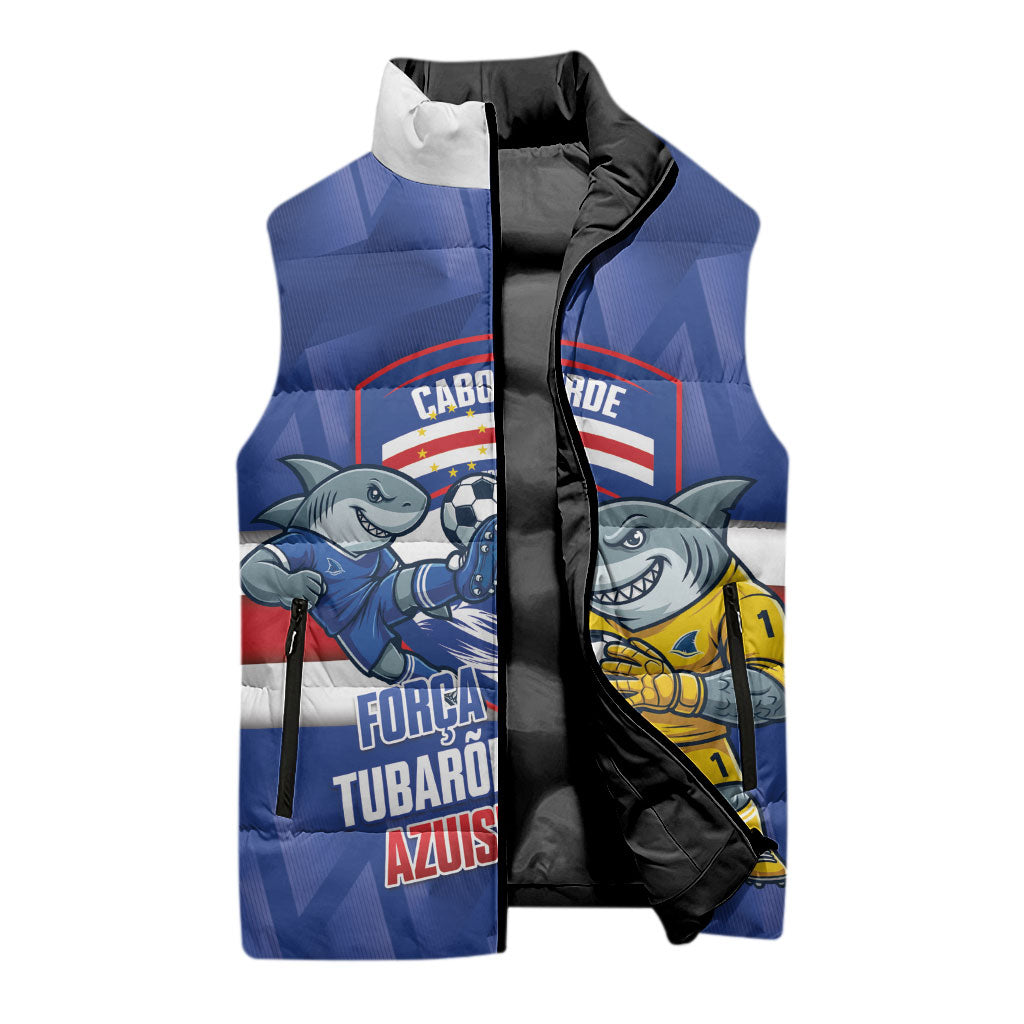 Cabo Verde Football 2026 Custom Sleeveless Puffer Jacket Forca Tubaroes Azuis