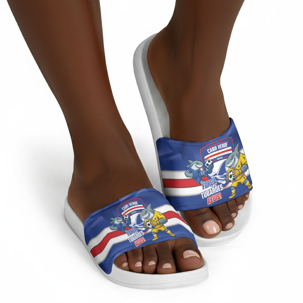 Cabo Verde Football 2026 Slide Sandals Forca Tubaroes Azuis