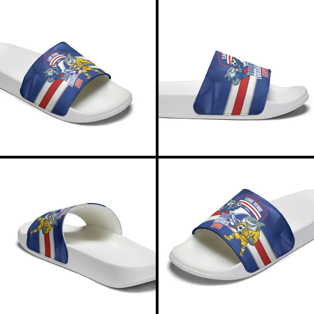 Cabo Verde Football 2026 Slide Sandals Forca Tubaroes Azuis