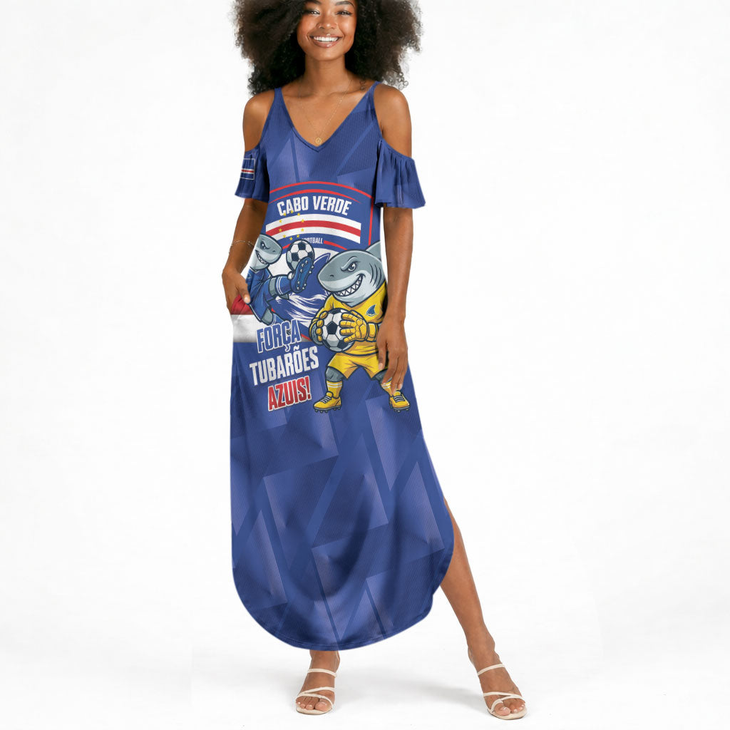 Cabo Verde Football 2026 Custom Summer Maxi Dress Forca Tubaroes Azuis