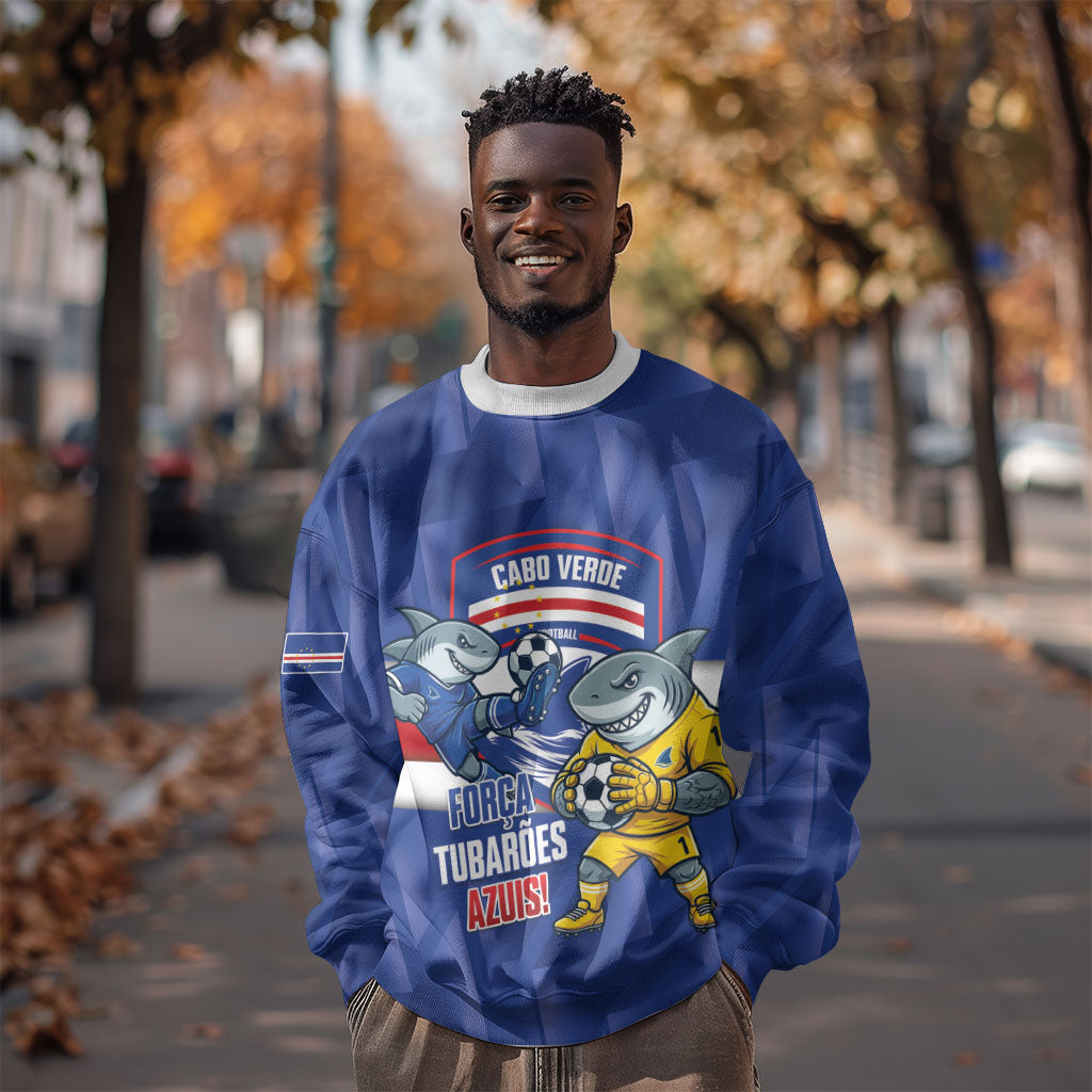 Cabo Verde Football 2026 Custom Sweatshirt Forca Tubaroes Azuis
