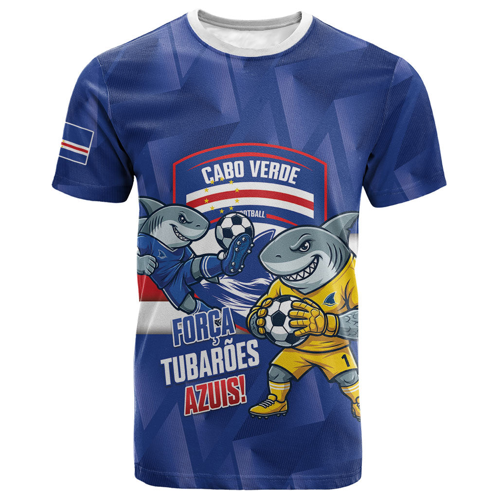 Cabo Verde Football 2026 Custom T shirt Forca Tubaroes Azuis
