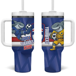 Cabo Verde Football 2026 Custom Tumbler With Handle Forca Tubaroes Azuis