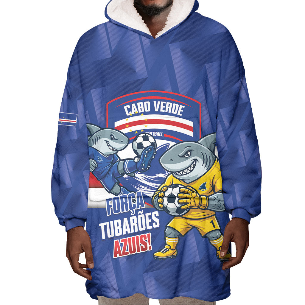 Cabo Verde Football 2026 Custom Wearable Blanket Hoodie Forca Tubaroes Azuis