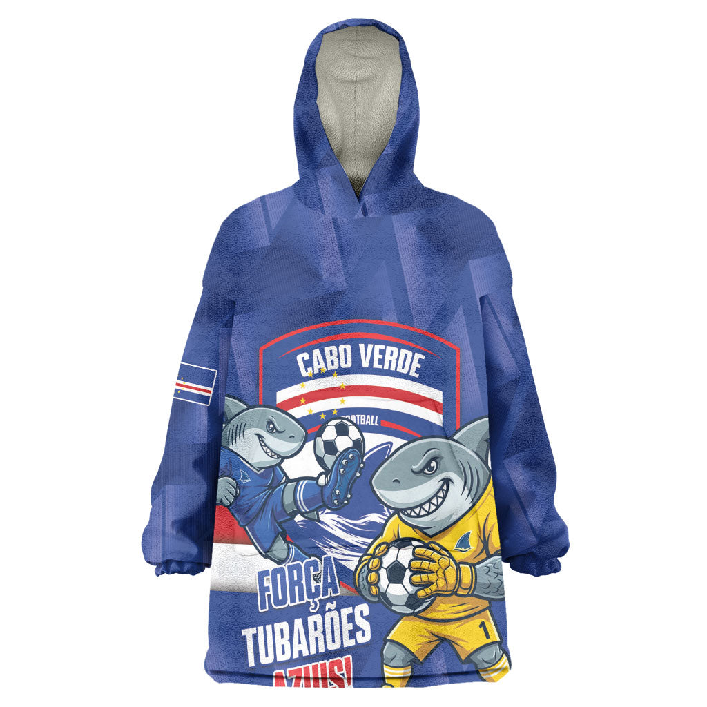 Cabo Verde Football 2026 Custom Wearable Blanket Hoodie Forca Tubaroes Azuis