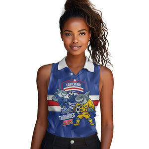 Cabo Verde Football 2026 Custom Women Sleeveless Polo Shirt Forca Tubaroes Azuis