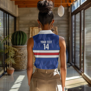 Cabo Verde Football 2026 Custom Women Sleeveless Polo Shirt Forca Tubaroes Azuis