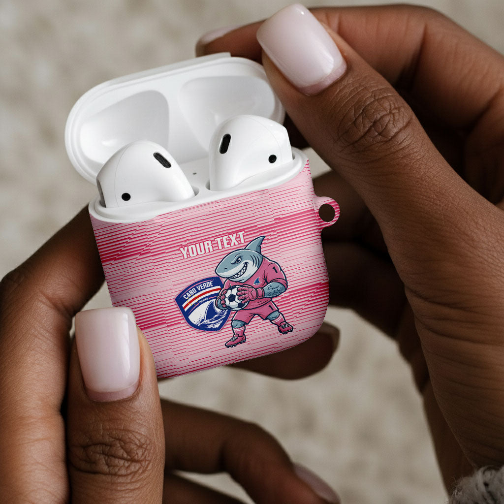 Cabo Verde Football 2026 Custom AirPods Case Tubaroes Azuis Goalkeeper Pink Jersey