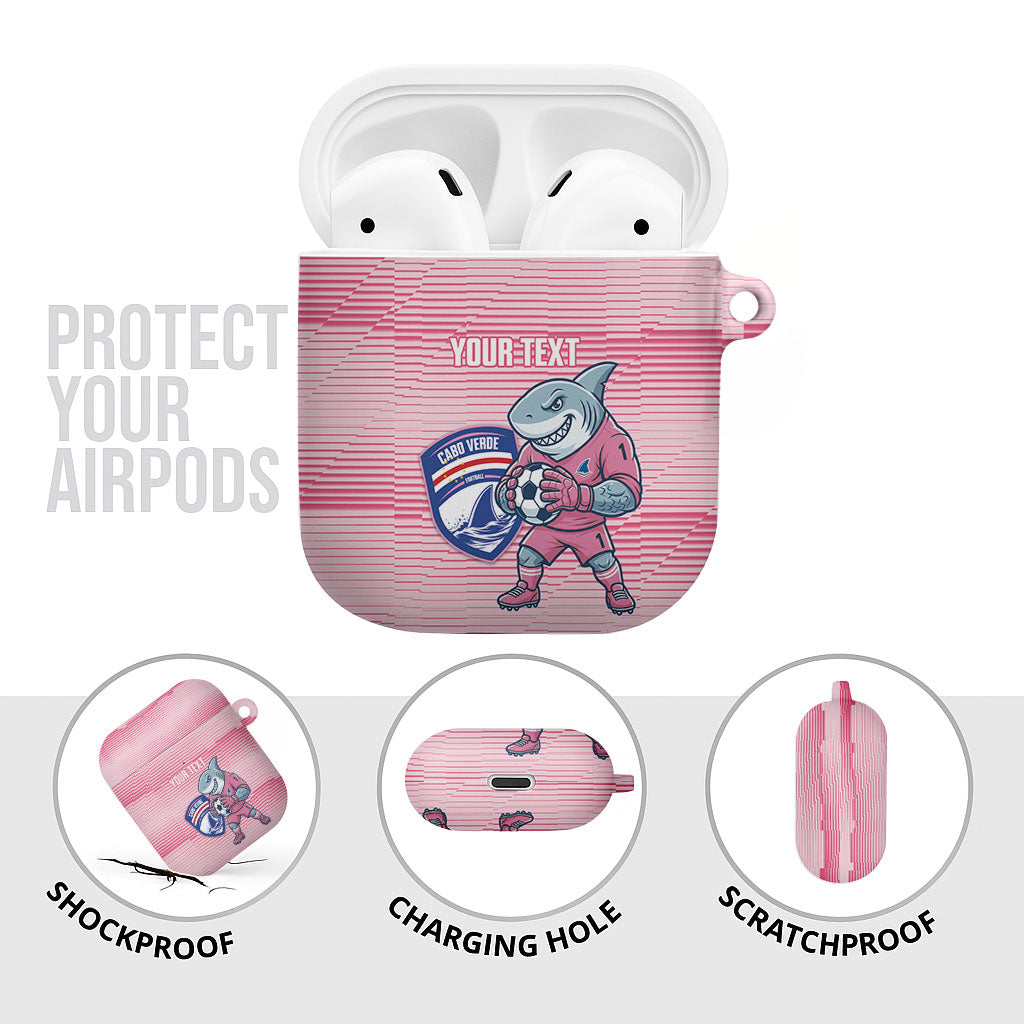 Cabo Verde Football 2026 Custom AirPods Case Tubaroes Azuis Goalkeeper Pink Jersey