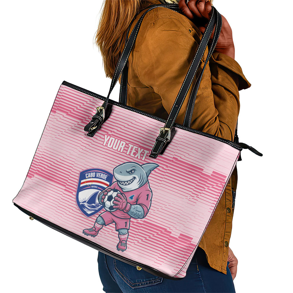 Cabo Verde Football 2026 Custom Leather Tote Bag Tubaroes Azuis Goalkeeper Pink Jersey