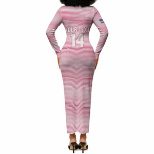Cabo Verde Football 2026 Custom Long Sleeve Bodycon Dress Tubaroes Azuis Goalkeeper Pink Jersey