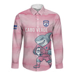 Cabo Verde Football 2026 Custom Long Sleeve Button Shirt Tubaroes Azuis Goalkeeper Pink Jersey