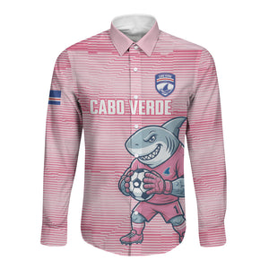Cabo Verde Football 2026 Custom Long Sleeve Button Shirt Tubaroes Azuis Goalkeeper Pink Jersey