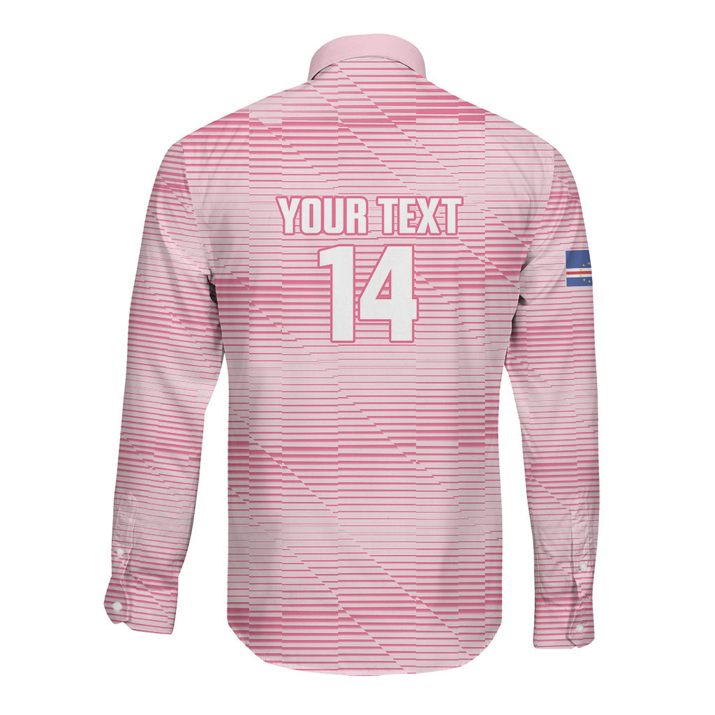 Cabo Verde Football 2026 Custom Long Sleeve Button Shirt Tubaroes Azuis Goalkeeper Pink Jersey