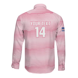 Cabo Verde Football 2026 Custom Long Sleeve Button Shirt Tubaroes Azuis Goalkeeper Pink Jersey