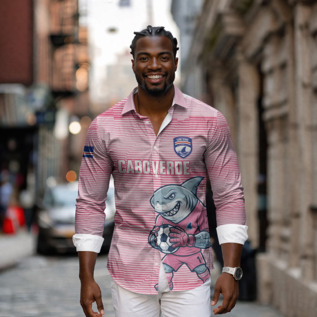 Cabo Verde Football 2026 Custom Long Sleeve Button Shirt Tubaroes Azuis Goalkeeper Pink Jersey