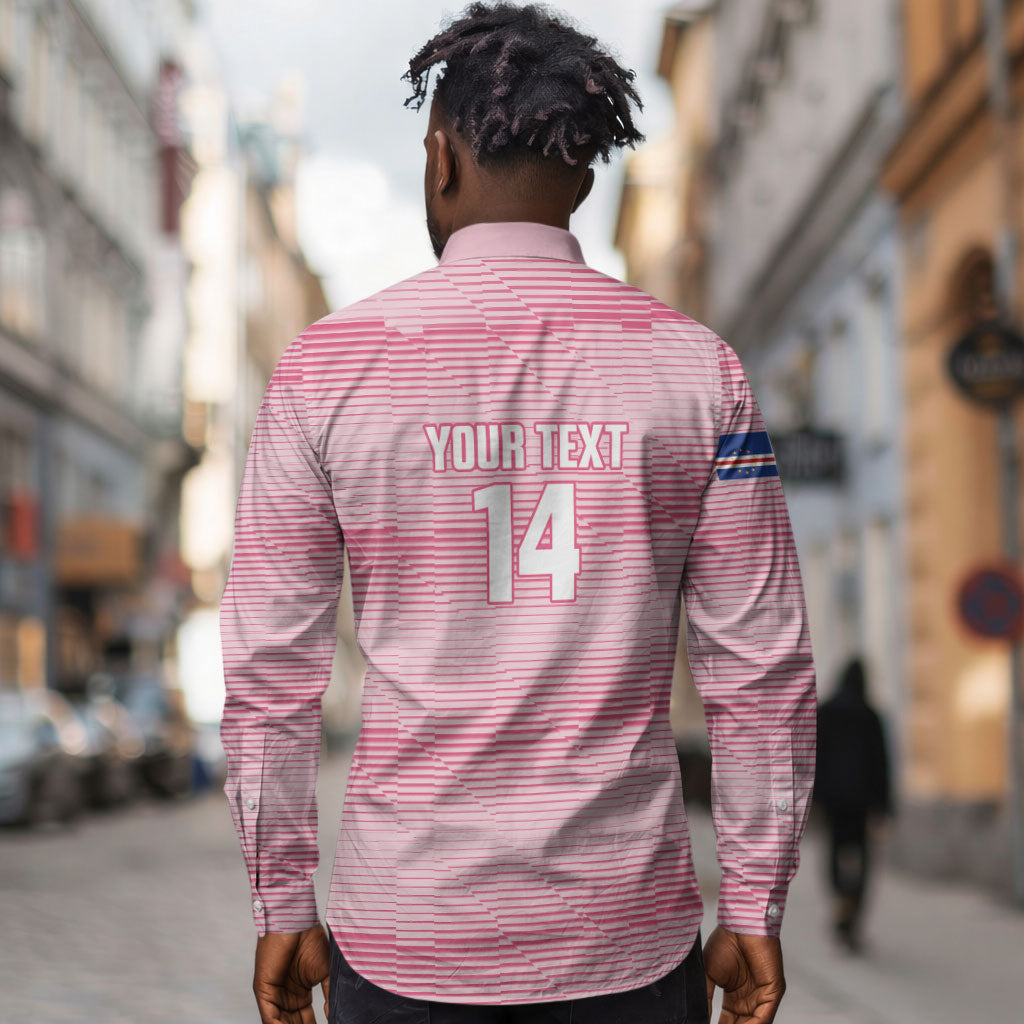 Cabo Verde Football 2026 Custom Long Sleeve Button Shirt Tubaroes Azuis Goalkeeper Pink Jersey