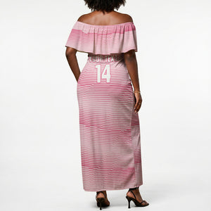 Cabo Verde Football 2026 Custom Off Shoulder Maxi Dress Tubaroes Azuis Goalkeeper Pink Jersey