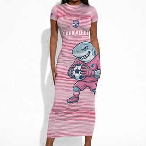 Cabo Verde Football 2026 Custom Short Sleeve Bodycon Dress Tubaroes Azuis Goalkeeper Pink Jersey