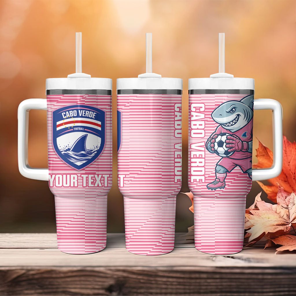 Cabo Verde Football 2026 Custom Tumbler With Handle Tubaroes Azuis Goalkeeper Pink Jersey