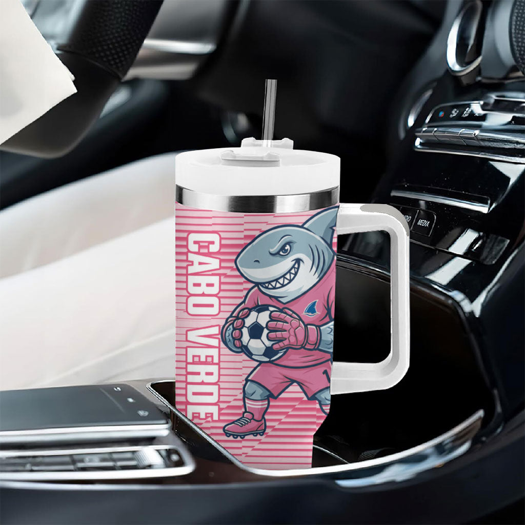 Cabo Verde Football 2026 Custom Tumbler With Handle Tubaroes Azuis Goalkeeper Pink Jersey
