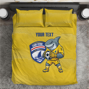 Cabo Verde Football 2026 Custom Bedding Set Tubaroes Azuis Goalkeeper Yellow Jersey