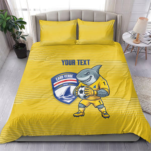 Cabo Verde Football 2026 Custom Bedding Set Tubaroes Azuis Goalkeeper Yellow Jersey