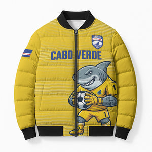Cabo Verde Football 2026 Custom Bomber Puffer Jacket Tubaroes Azuis Goalkeeper Yellow Jersey
