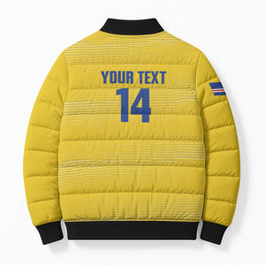 Cabo Verde Football 2026 Custom Bomber Puffer Jacket Tubaroes Azuis Goalkeeper Yellow Jersey