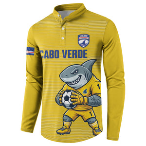Cabo Verde Football 2026 Custom Button Sweatshirt Tubaroes Azuis Goalkeeper Yellow Jersey