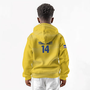 Cabo Verde Football 2026 Custom Kid Hoodie Tubaroes Azuis Goalkeeper Yellow Jersey