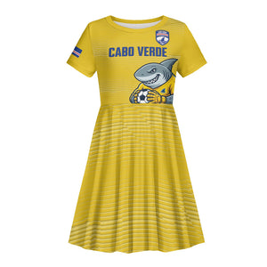 Cabo Verde Football 2026 Custom Kid Short Sleeve Dress Tubaroes Azuis Goalkeeper Yellow Jersey