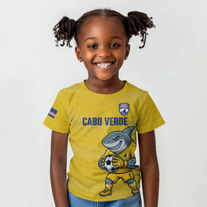 Cabo Verde Football 2026 Custom Kid T shirt Tubaroes Azuis Goalkeeper Yellow Jersey