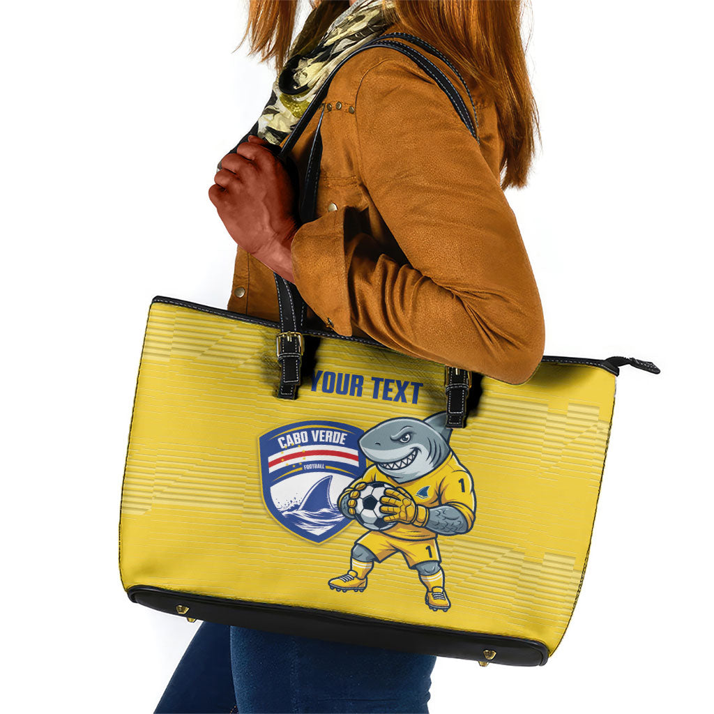 Cabo Verde Football 2026 Custom Leather Tote Bag Tubaroes Azuis Goalkeeper Yellow Jersey