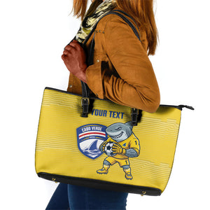 Cabo Verde Football 2026 Custom Leather Tote Bag Tubaroes Azuis Goalkeeper Yellow Jersey