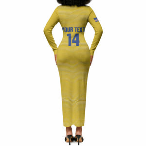 Cabo Verde Football 2026 Custom Long Sleeve Bodycon Dress Tubaroes Azuis Goalkeeper Yellow Jersey