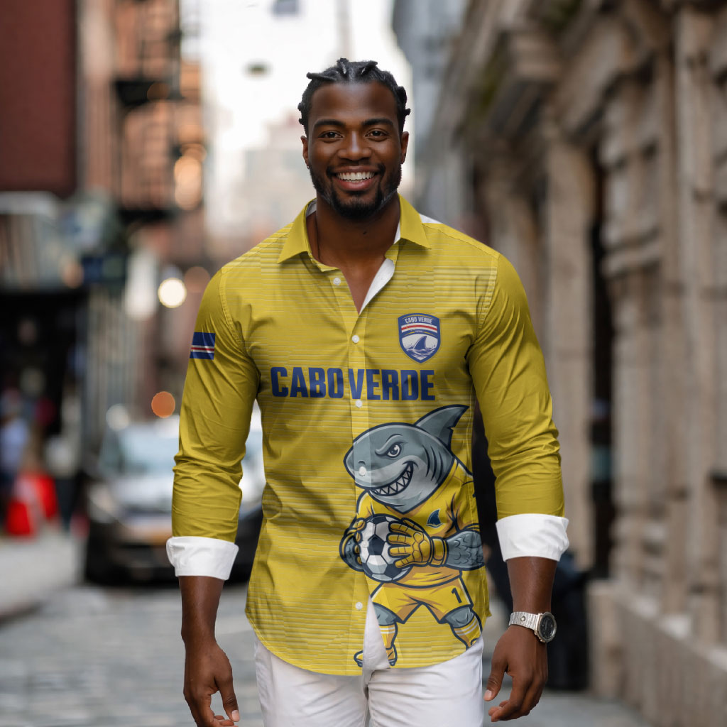 Cabo Verde Football 2026 Custom Long Sleeve Button Shirt Tubaroes Azuis Goalkeeper Yellow Jersey