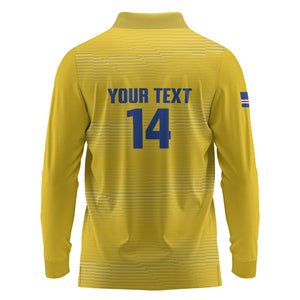 Cabo Verde Football 2026 Custom Long Sleeve Polo Shirt Tubaroes Azuis Goalkeeper Yellow Jersey