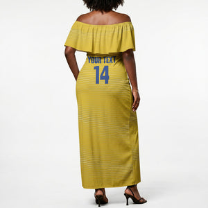 Cabo Verde Football 2026 Custom Off Shoulder Maxi Dress Tubaroes Azuis Goalkeeper Yellow Jersey
