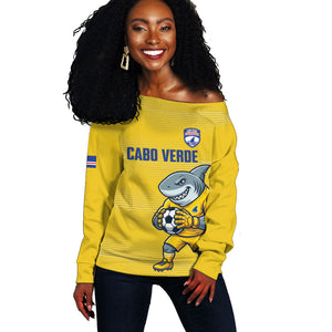 Cabo Verde Football 2026 Custom Off Shoulder Sweater Tubaroes Azuis Goalkeeper Yellow Jersey