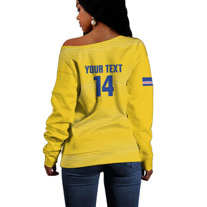 Cabo Verde Football 2026 Custom Off Shoulder Sweater Tubaroes Azuis Goalkeeper Yellow Jersey