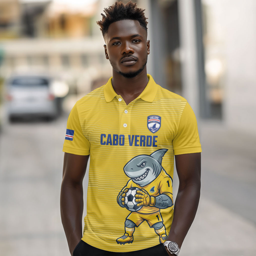 Cabo Verde Football 2026 Custom Polo Shirt Tubaroes Azuis Goalkeeper Yellow Jersey
