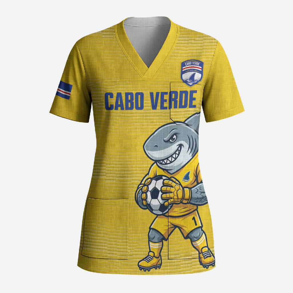 Cabo Verde Football 2026 Custom Scrub Top Tubaroes Azuis Goalkeeper Yellow Jersey