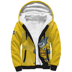 Cabo Verde Football 2026 Custom Sherpa Hoodie Tubaroes Azuis Goalkeeper Yellow Jersey