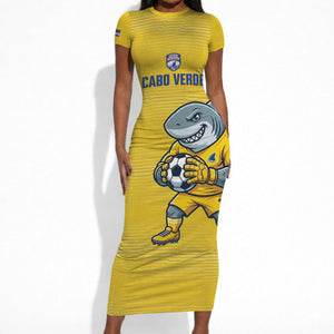 Cabo Verde Football 2026 Custom Short Sleeve Bodycon Dress Tubaroes Azuis Goalkeeper Yellow Jersey