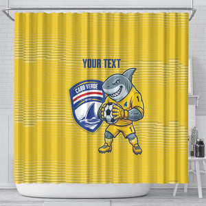 Cabo Verde Football 2026 Custom Shower Curtain Tubaroes Azuis Goalkeeper Yellow Jersey
