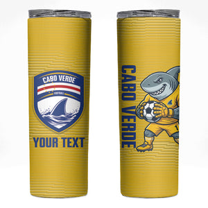 Cabo Verde Football 2026 Custom Skinny Tumbler Tubaroes Azuis Goalkeeper Yellow Jersey